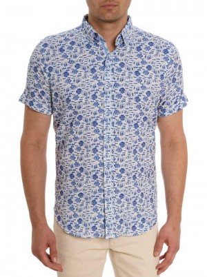 Robert Graham Fenwick Short Sleeve Button Down Shirt Blu | 980ABRTNO