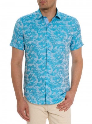 Robert Graham Poseidon Short Sleeve Button Down Shirt Verde Acqua | 719KIDULY