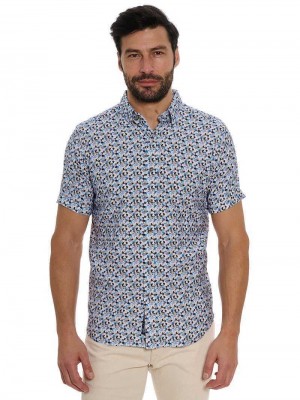 Robert Graham Vance Short Sleeve Button Down Shirt Blu | 326DFQWLA