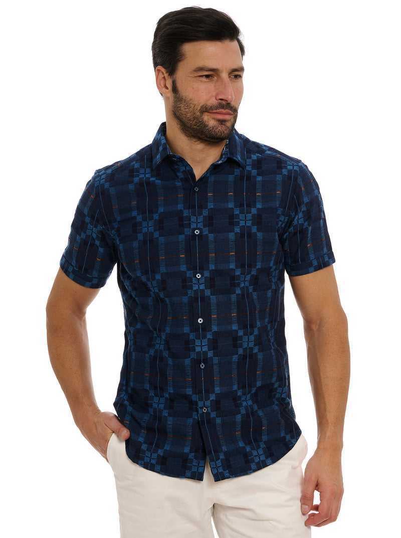 Robert Graham Aizome Short Sleeve Button Down Shirt Indaco | 460WMATCH