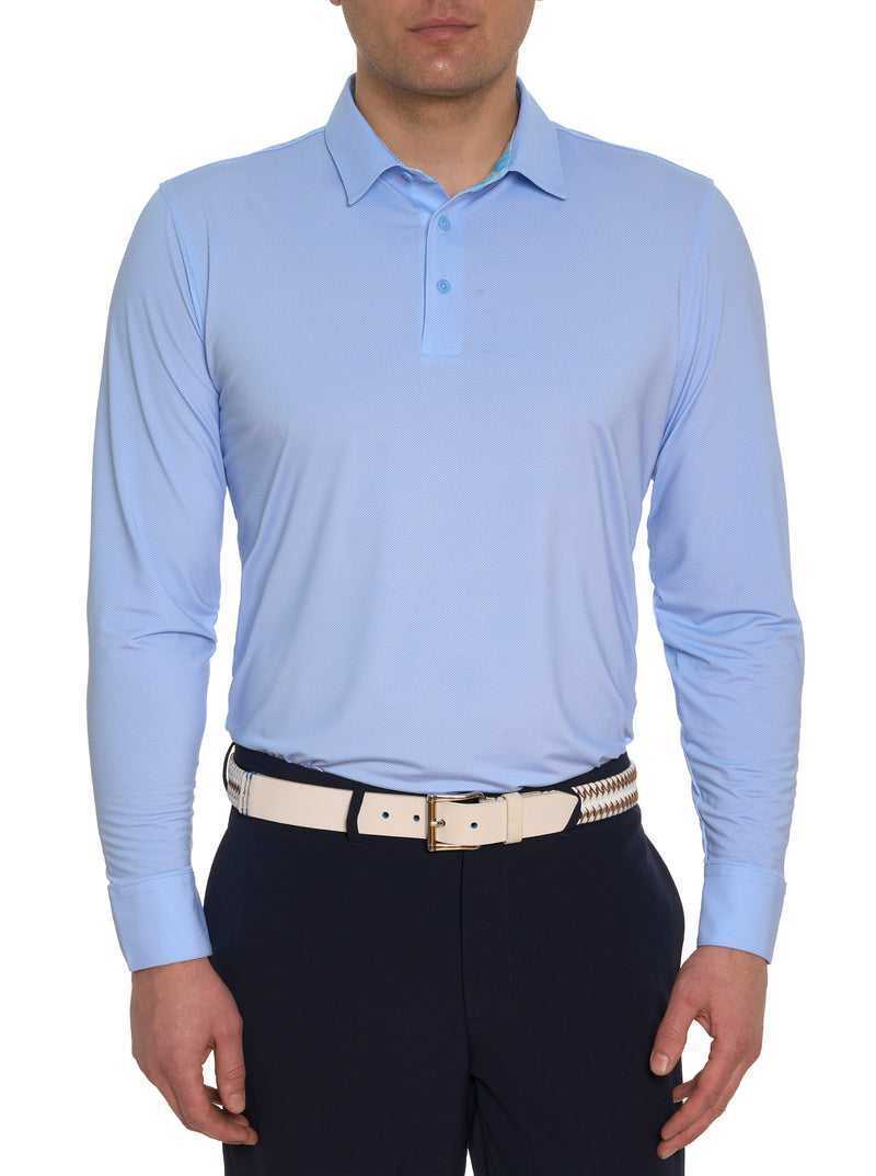 Robert Graham Alastor Long Sleeve Performance Polo Blu Chiaro | 517JGARSZ