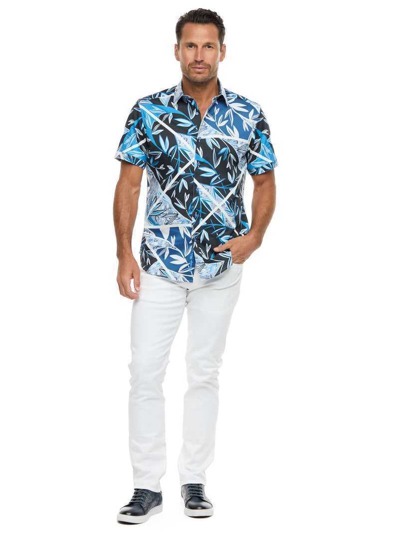 Robert Graham Blue Palm Short Sleeve Button Down Shirt Blu | 870YOWMFE