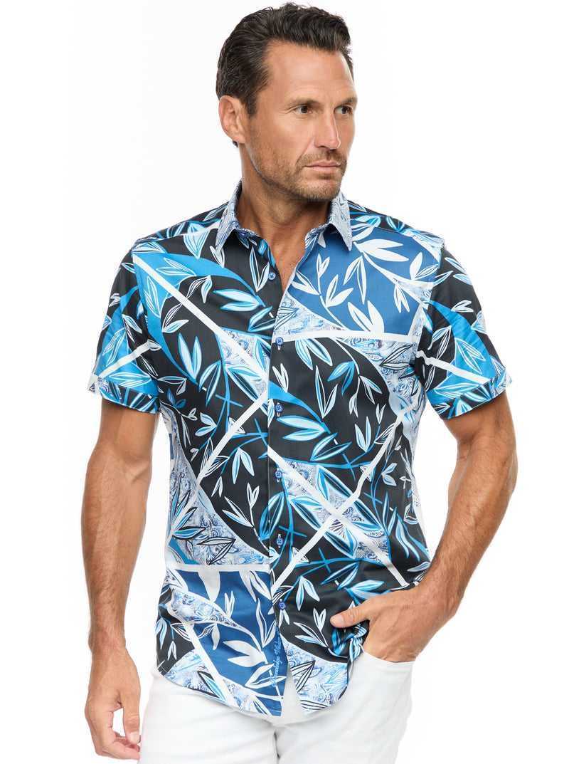 Robert Graham Blue Palm Short Sleeve Button Down Shirt Blu | 870YOWMFE