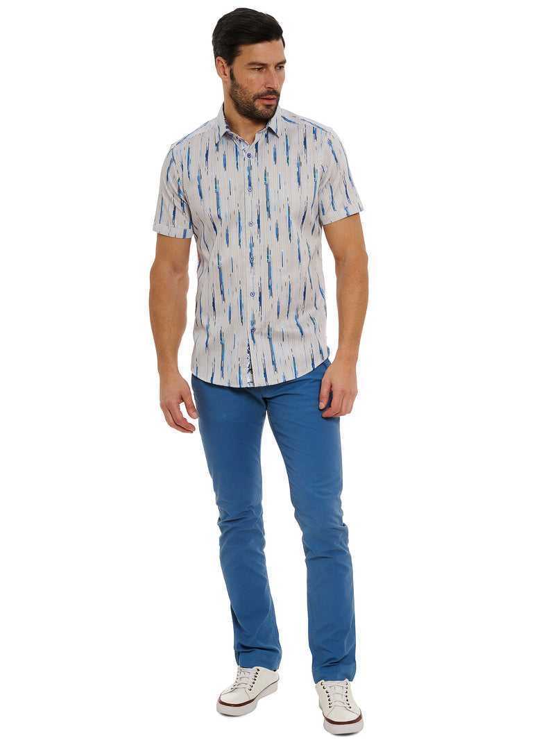 Robert Graham Shipping Lines Short Sleeve Button Down Shirt Blu | 027KTFYEX